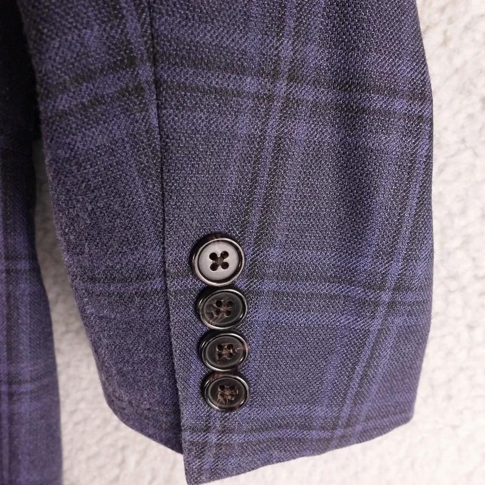 Lauren‎ Ralph Lauren Mens 40L Silk Wool Plaid Blazer Sport Coat Blue 2 Button